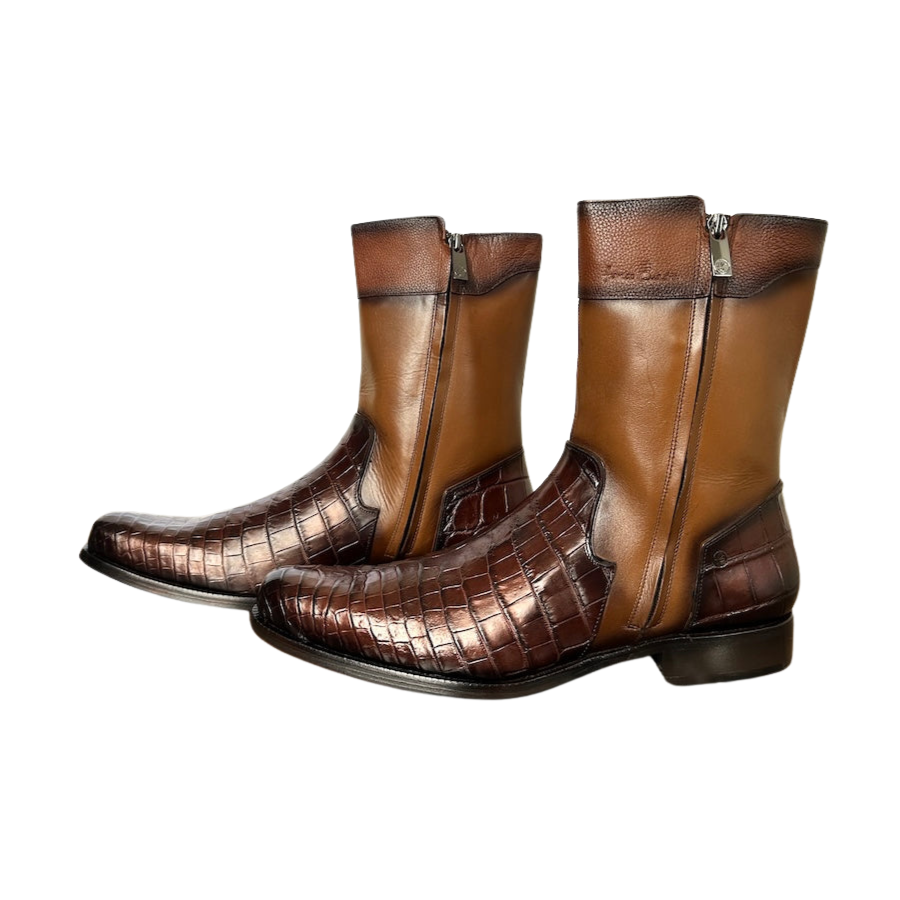 Franco Cuadra Mens Brown Crocodile Cowhide Ankle Boot 802NPTS
