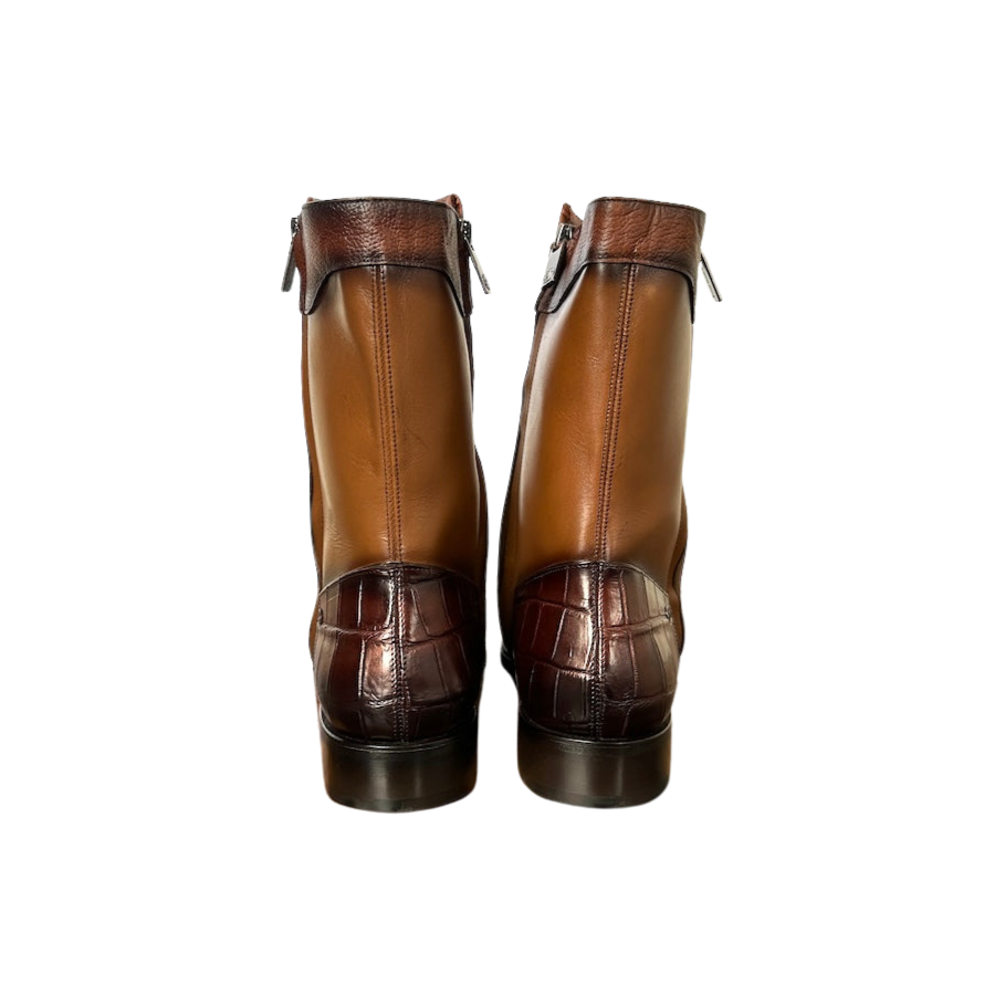 Franco Cuadra Mens Brown Crocodile Cowhide Ankle Boot 802NPTS