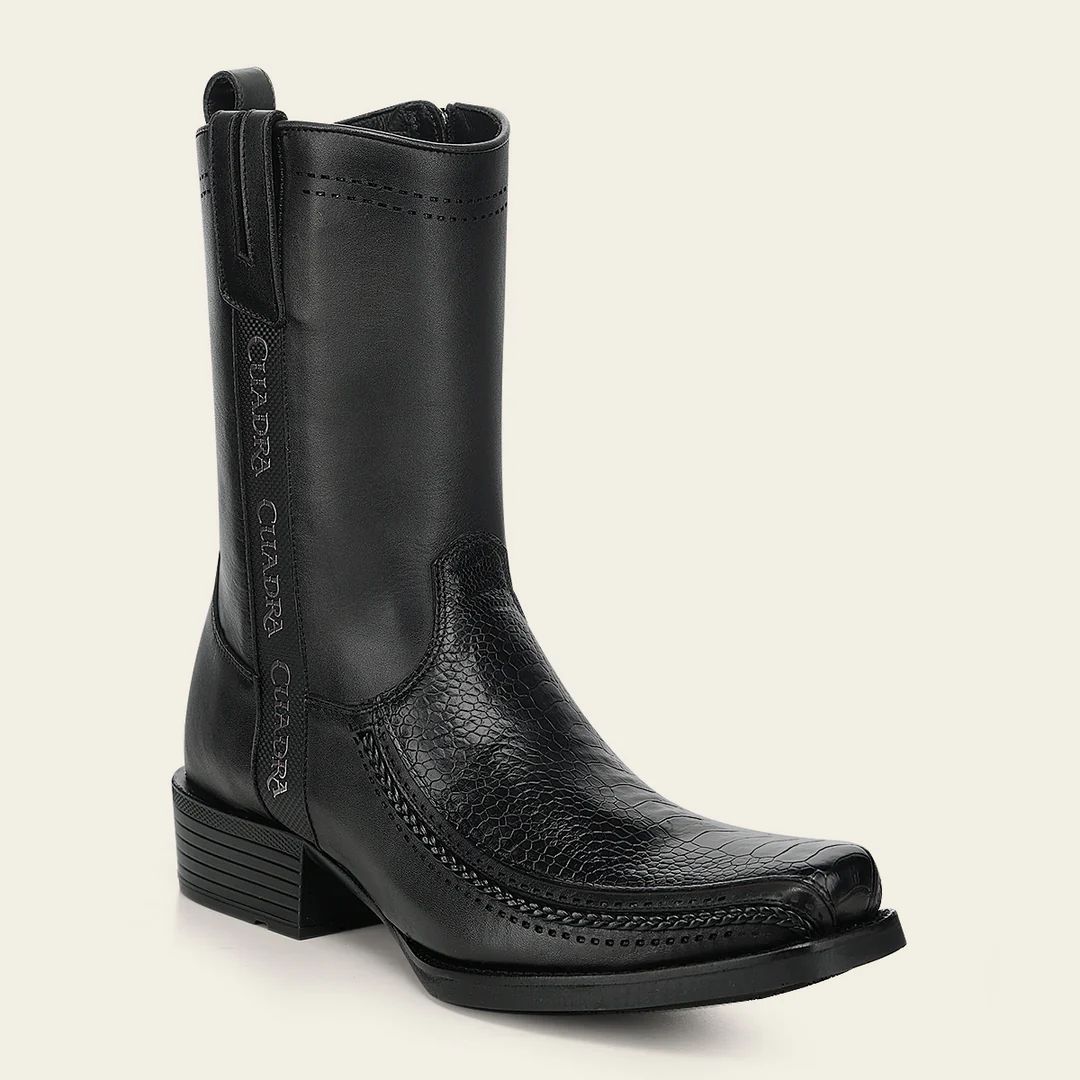 Cuadra Urban Black Boot in Genuine Ostrich Leg Leather for Men 1J4JAP CC299