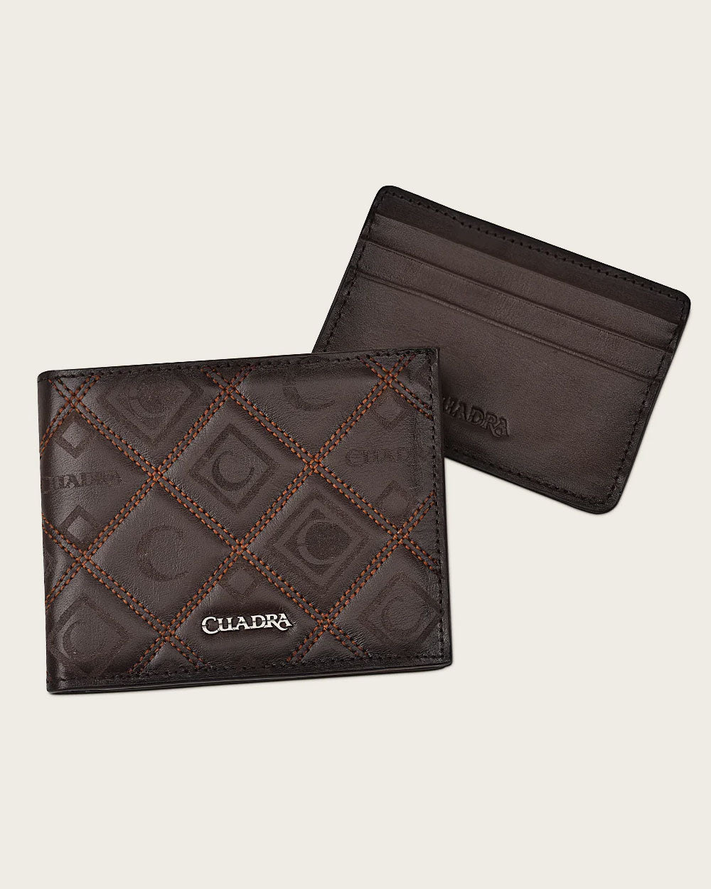 Cuadra Brown Genuine Bovine Leather Engraved Bifold Wallet with Detachable Card Holder - B3018RS/DU464