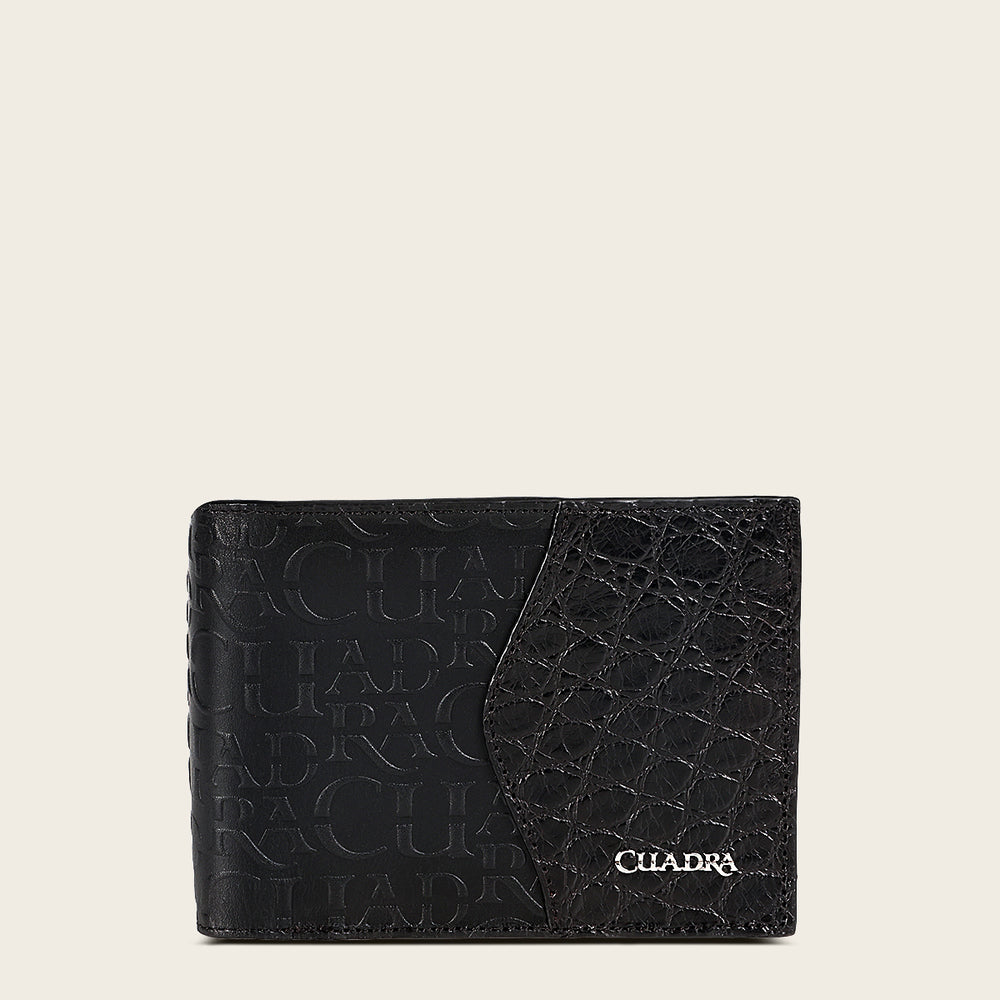 Cuadra Black Genuine Alligator/Bovine Leather Bifold Wallet with Detachable Card Holder - BC027AL/DU618