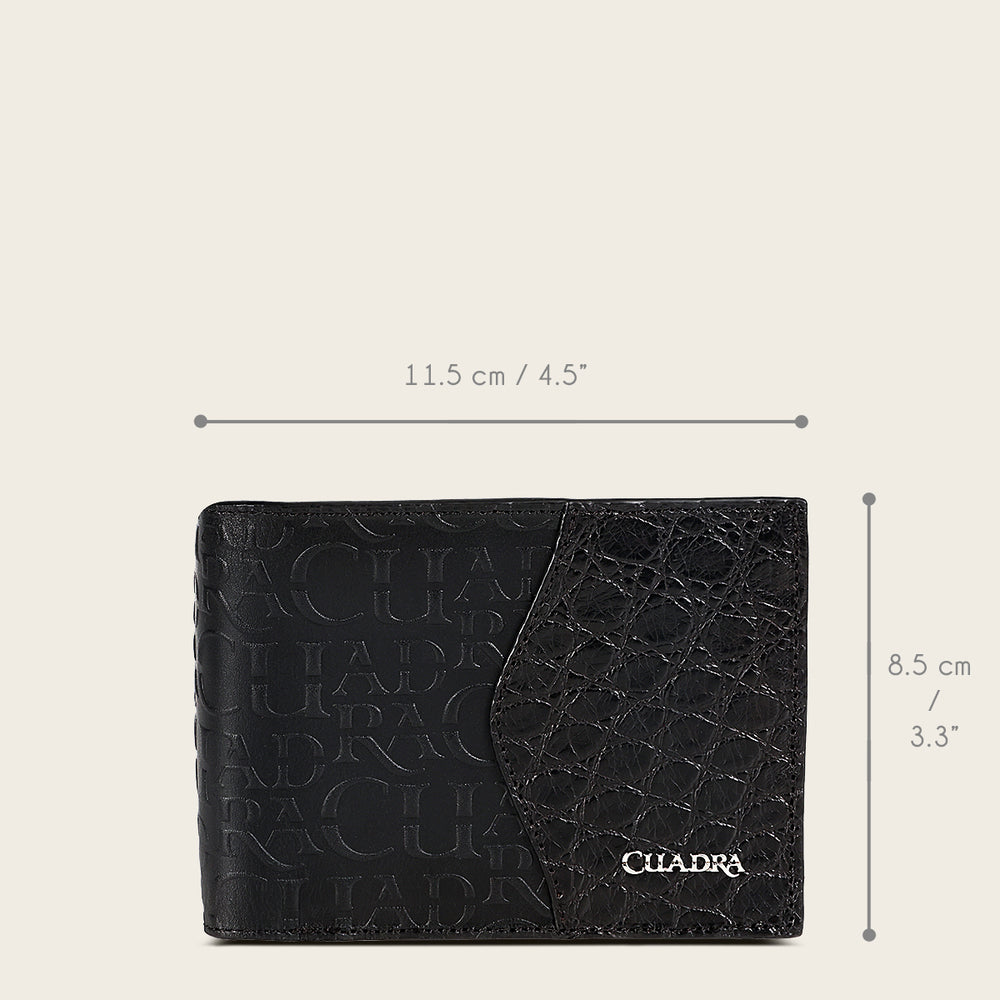 Cuadra Black Genuine Alligator/Bovine Leather Bifold Wallet with Detachable Card Holder - BC027AL/DU618