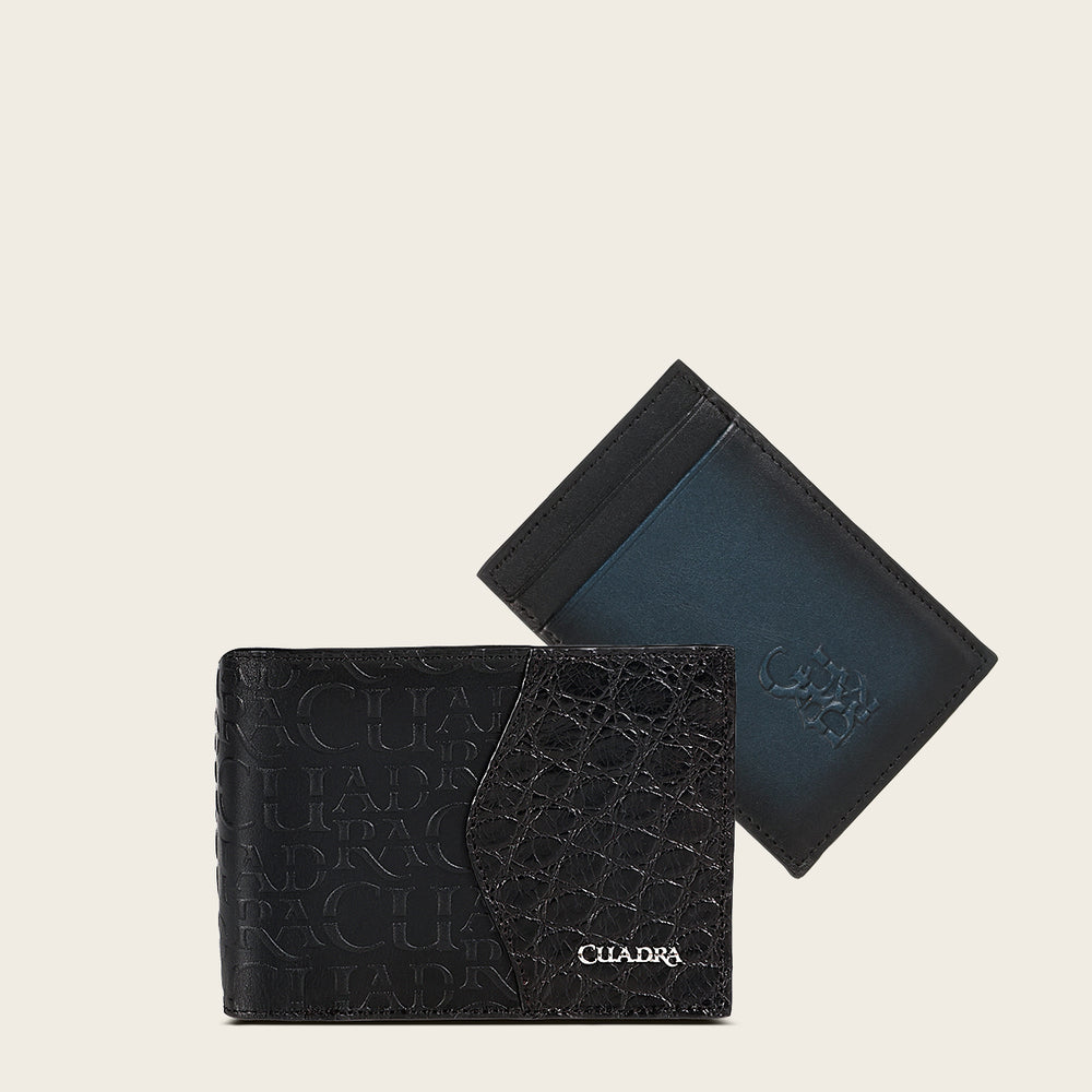 Cuadra Black Genuine Alligator/Bovine Leather Bifold Wallet with Detachable Card Holder - BC027AL/DU618
