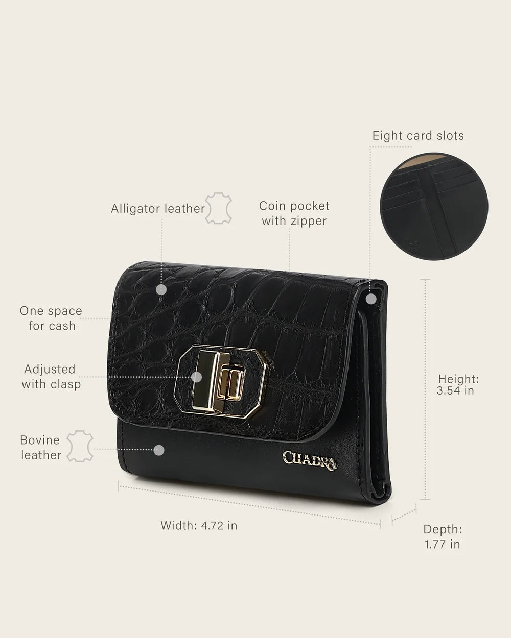 CUADRA WOMENS WALLET BLACK ALLIGATOR