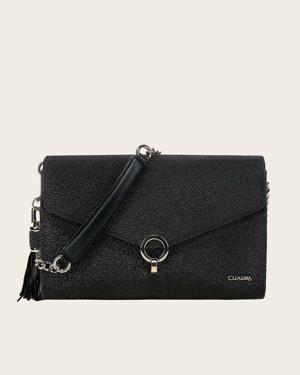 Black Clutch Bag In Genuine Stingray Leather For Women
