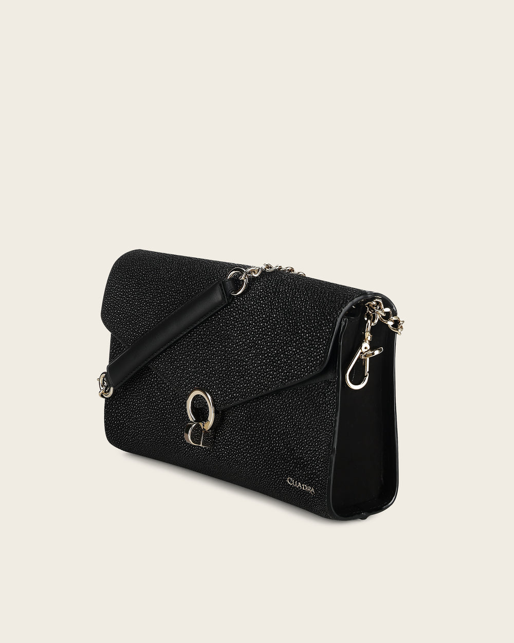Black Clutch Bag In Genuine Stingray Leather For Women