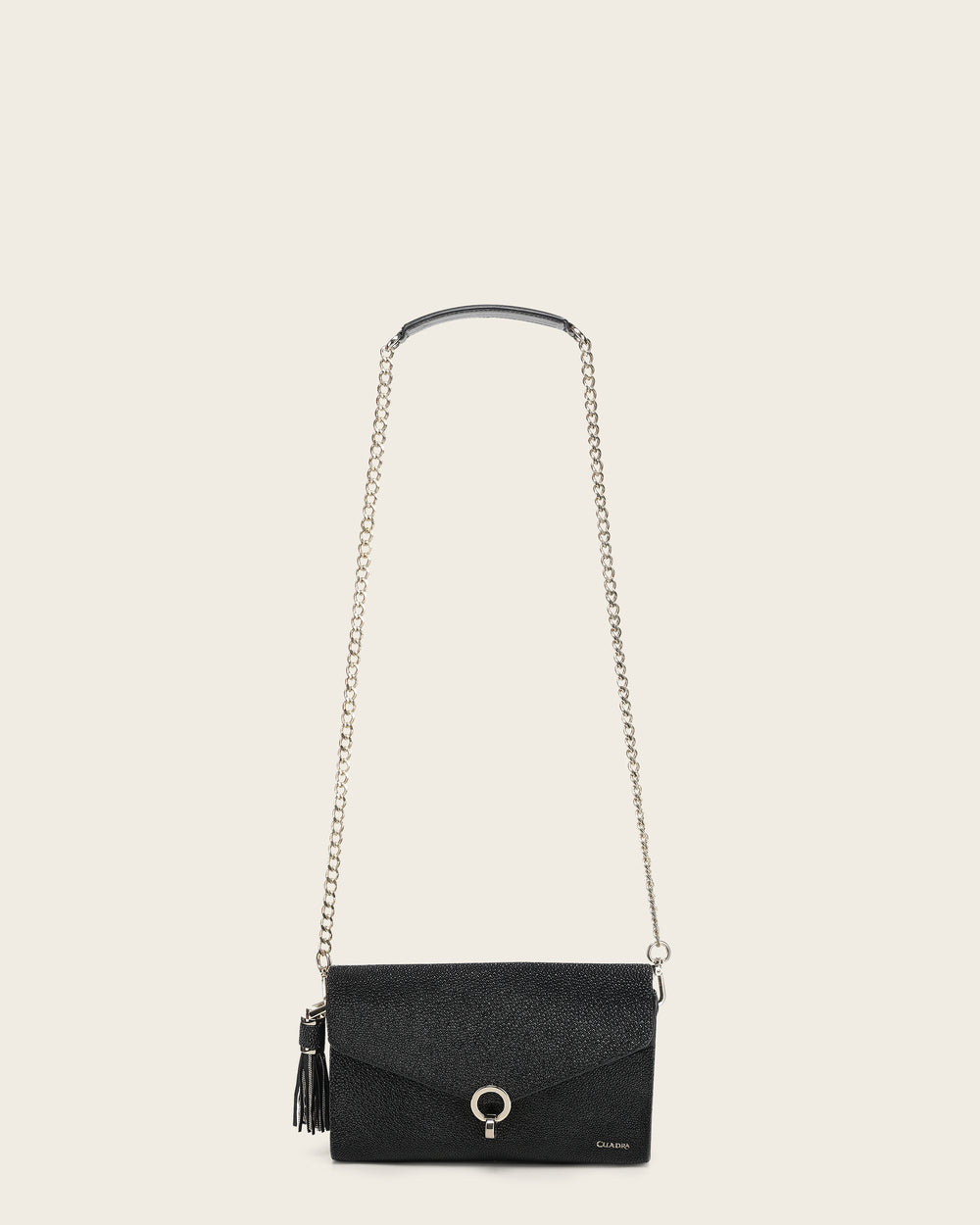 Black Clutch Bag In Genuine Stingray Leather For Women