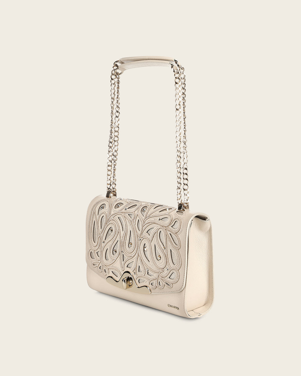 Cuadra Women’s Beige Bovine Leather Shoulder Bag Clutch Style With Crystals- DU823/BOD4CRS