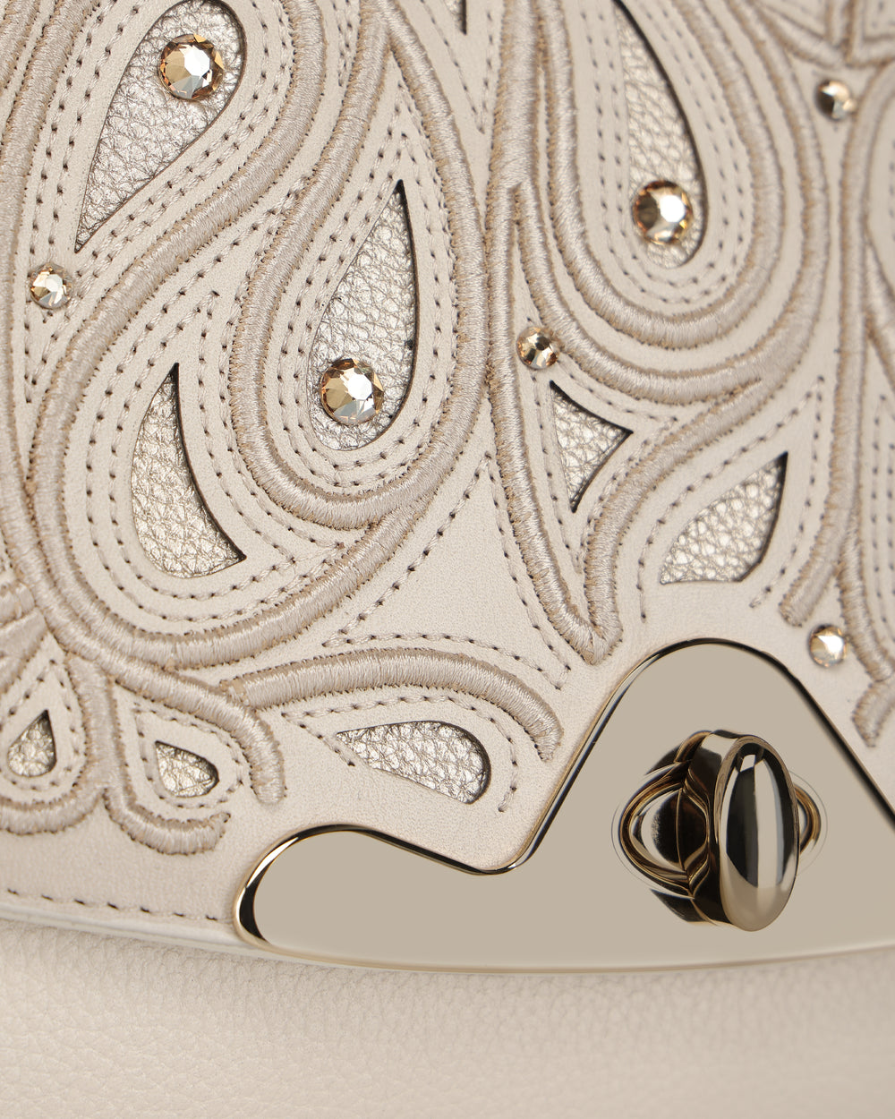 Cuadra Women’s Beige Bovine Leather Shoulder Bag Clutch Style With Crystals- DU823/BOD4CRS
