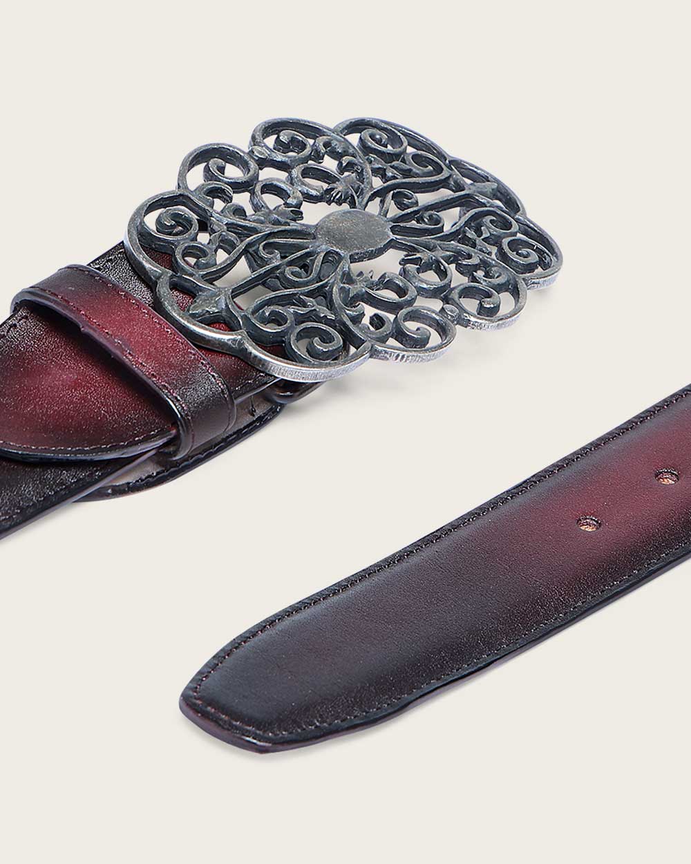 Cuadra Women's Western Wine/Black Genuine Bovine Leather Belt - CD999RS/BC417
