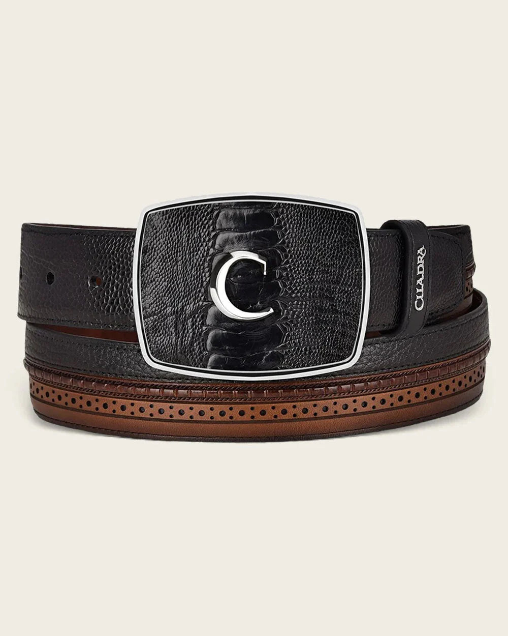 Cuadra Men's Black ostrich leg Belt BC240/CV485PA