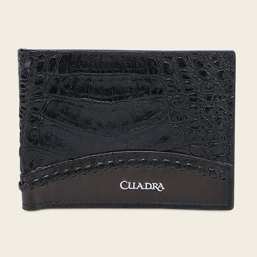 Cuadra Plunge Black Genuine Bovine/Caiman Fuscus Leather Bifold Wallet - BC042FY/DU720