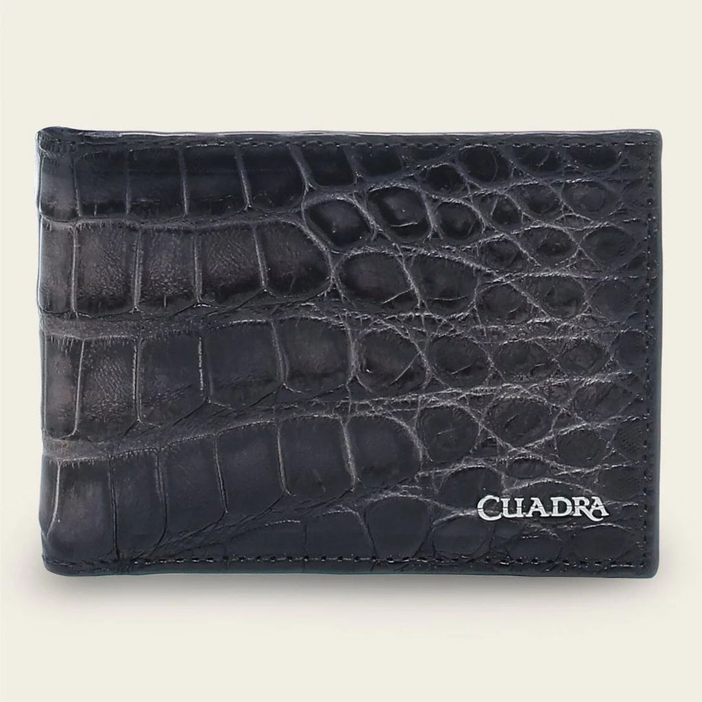 Cuadra Black/Manha Gray Genuiune Alligator Leather Bifold Wallet  - BC030AL/DU714
