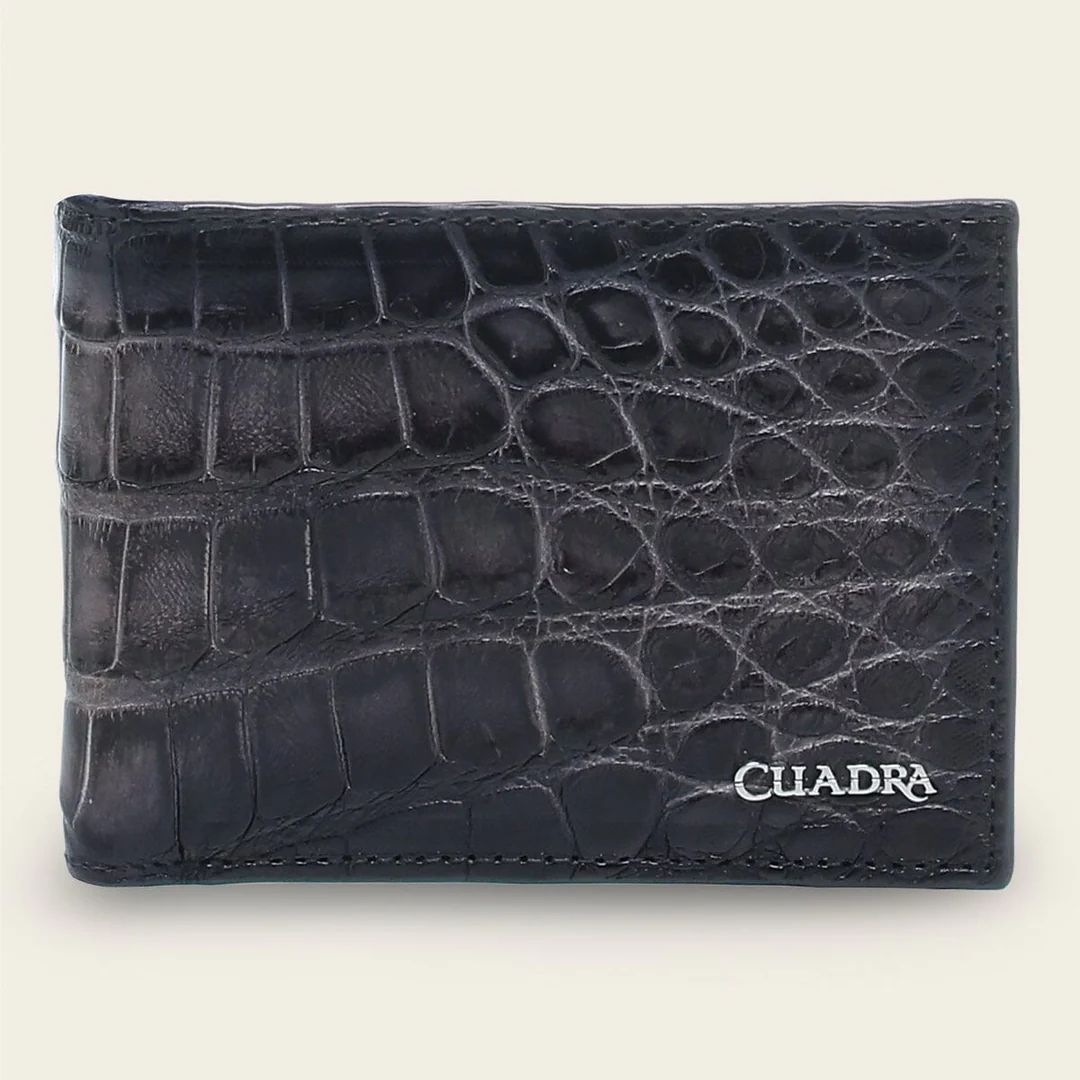 Cuadra Black/Manha Gray Genuiune Alligator Leather Bifold Wallet  - BC030AL/DU714