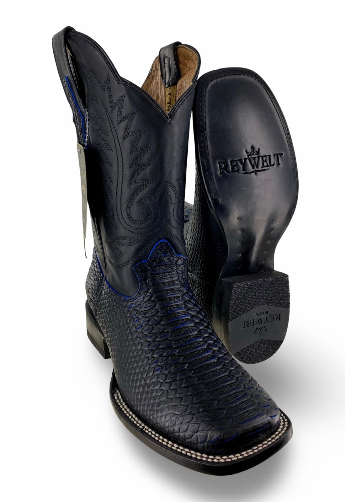 Reywelt Men's 070 PTBZC Pithon Salvaje Azul Acua Cabret Negro L-51191