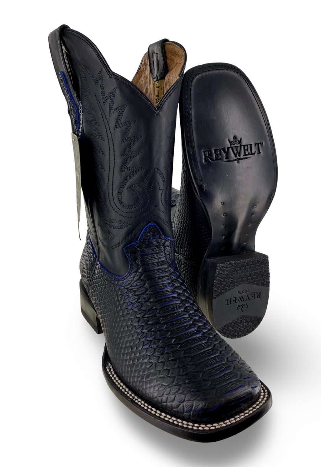 Reywelt Men's 070 PTBZC Pithon Salvaje Azul Acua Cabret Negro L-51191