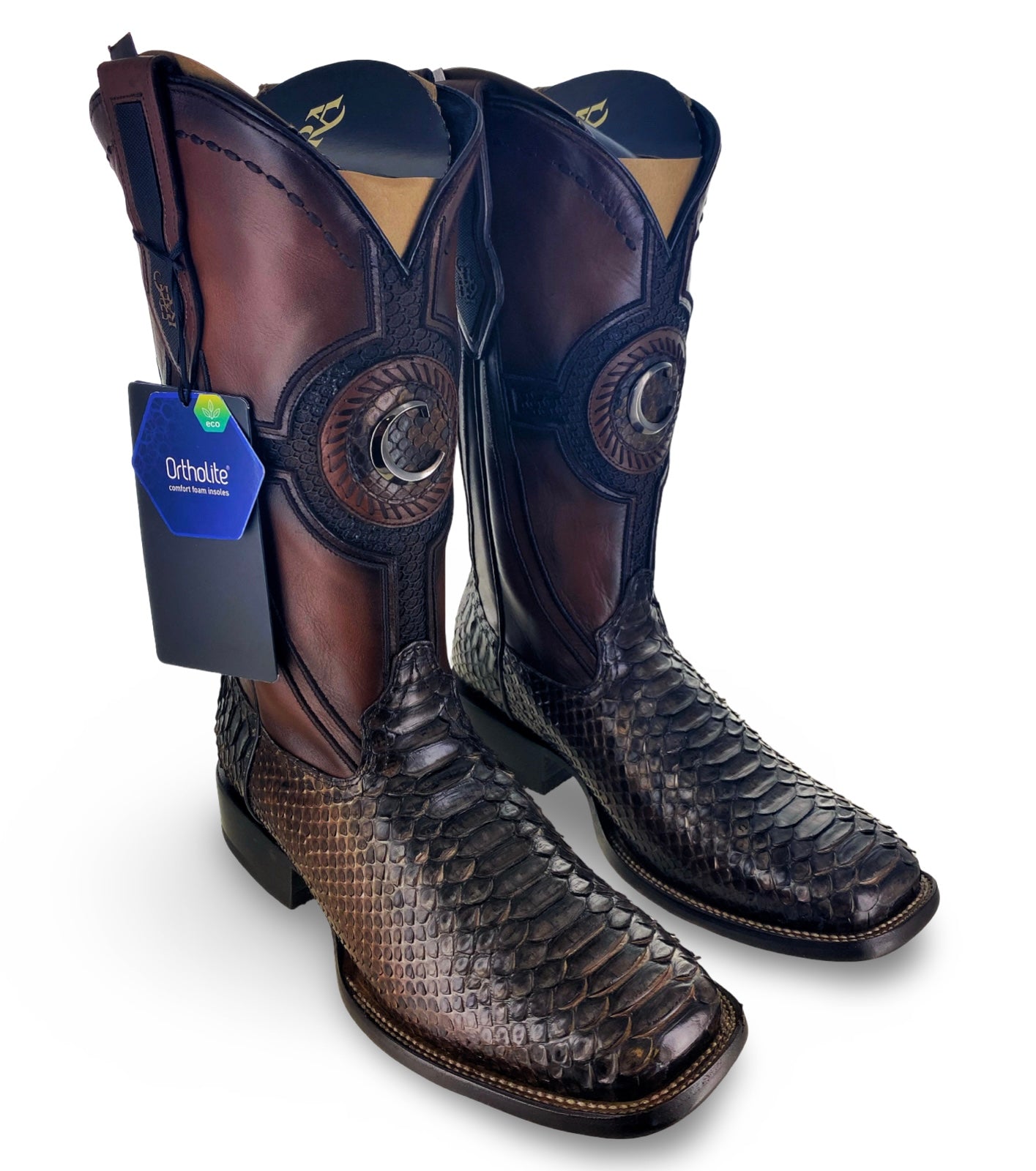 Cuadra Mens Coffee Maverick Python Back Boots CU978-L