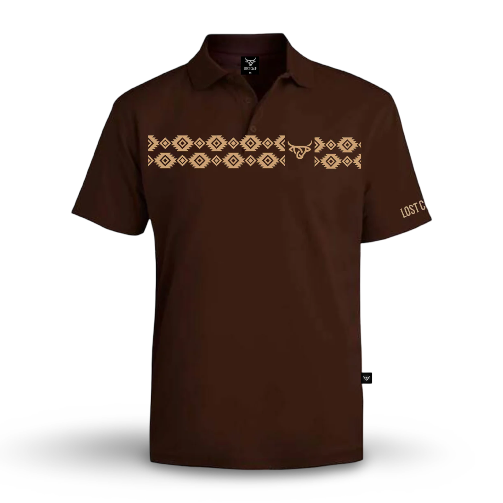 Lost Calf Men's Dark Brown Aztec Polo