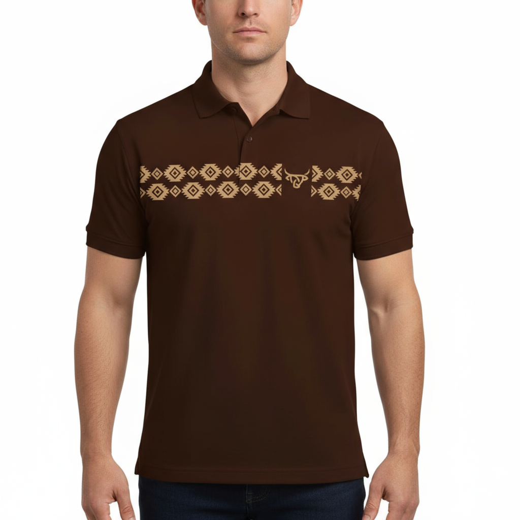 Lost Calf Men's Dark Brown Aztec Polo