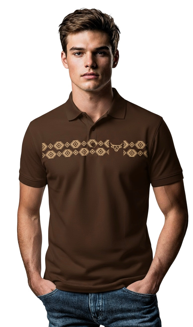 Lost Calf Men's Dark Brown Aztec Polo