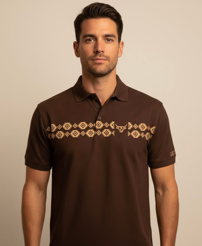 Lost Calf Men's Dark Brown Aztec Polo