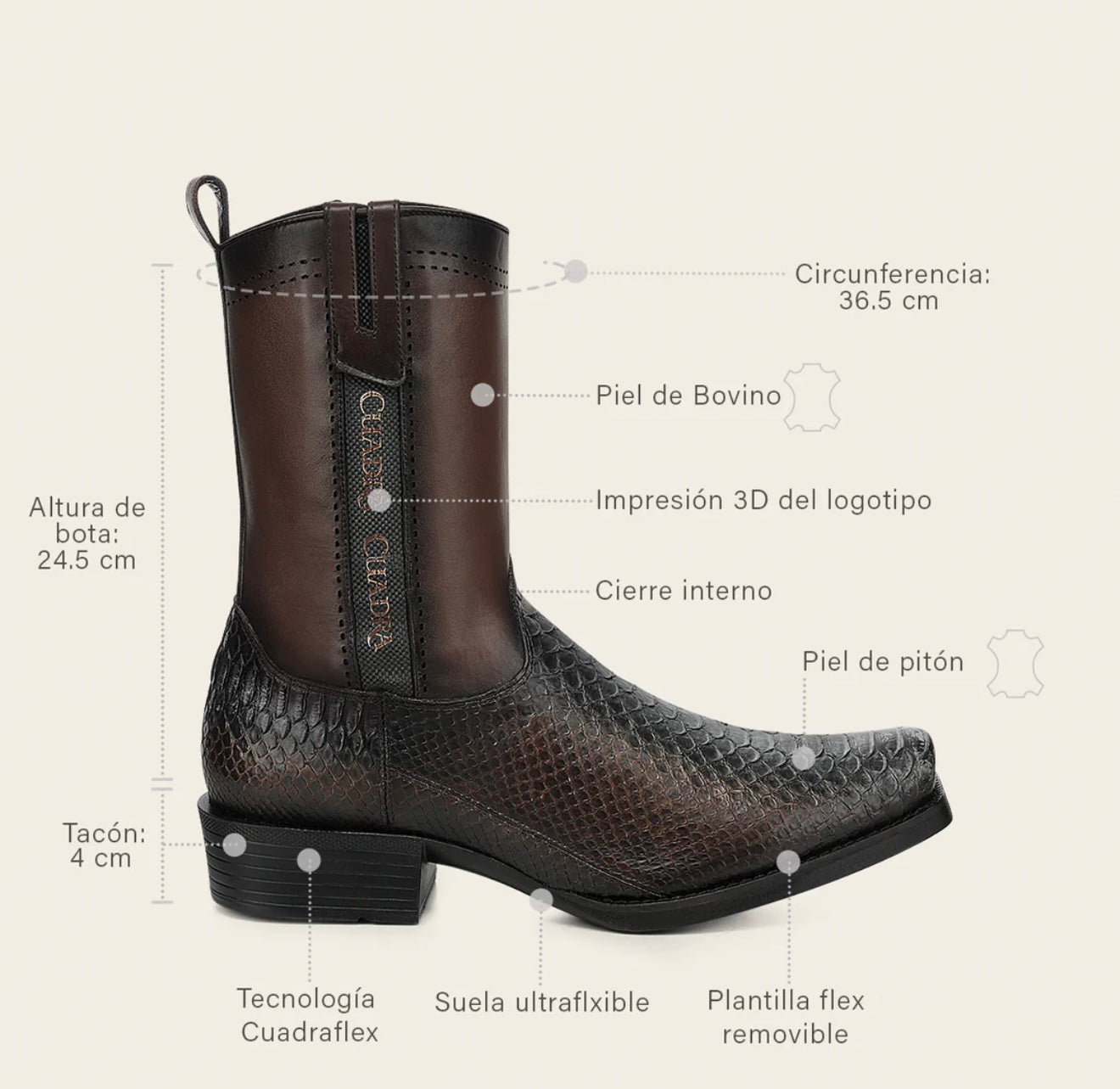 Cuadra Mens Iran Coffee Honey Genuine Python Back Boots 1J4KPH