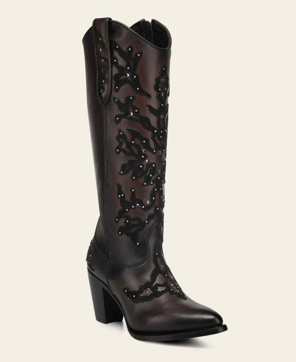 Cuadra Women's Chocolate Bovine Leather Tall Boots w Crystals 3F0ZRS
