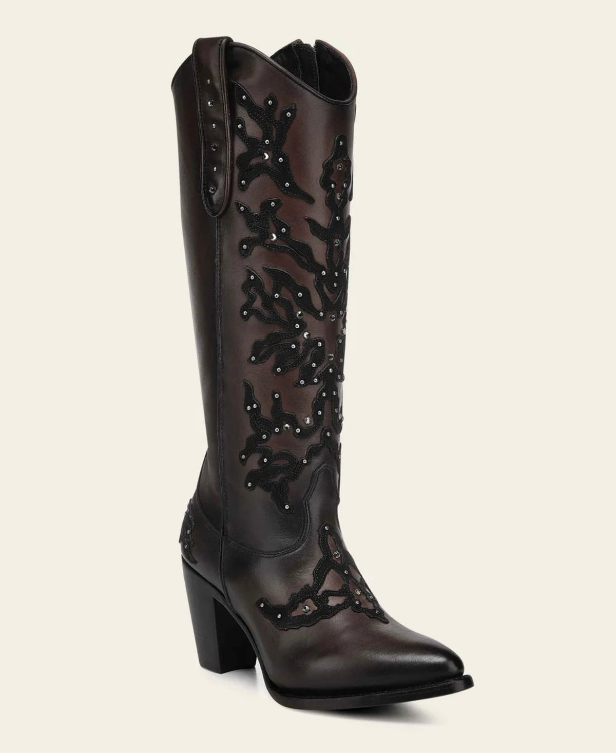 Cuadra Women's Chocolate Bovine Leather Tall Boots w Crystals 3F0ZRS