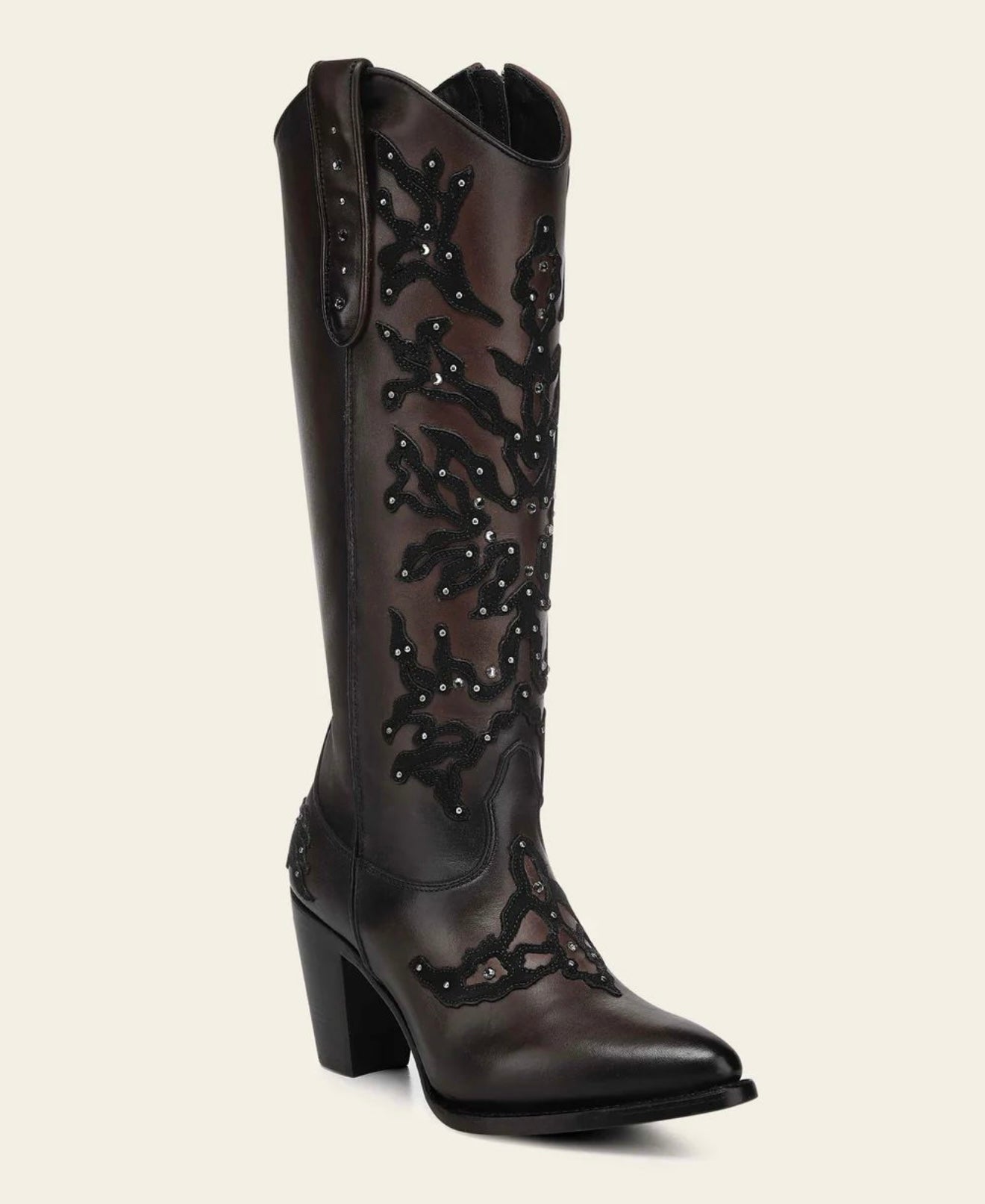 Cuadra Women's Chocolate Bovine Leather Tall Boots w Crystals 3F0ZRS