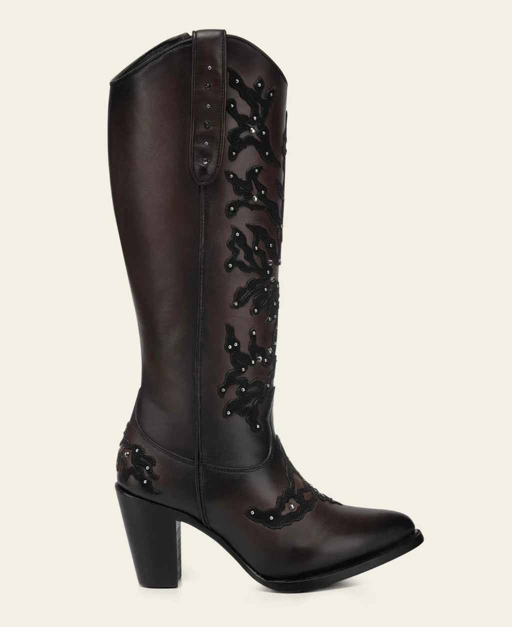 Cuadra Women's Chocolate Bovine Leather Tall Boots w Crystals 3F0ZRS