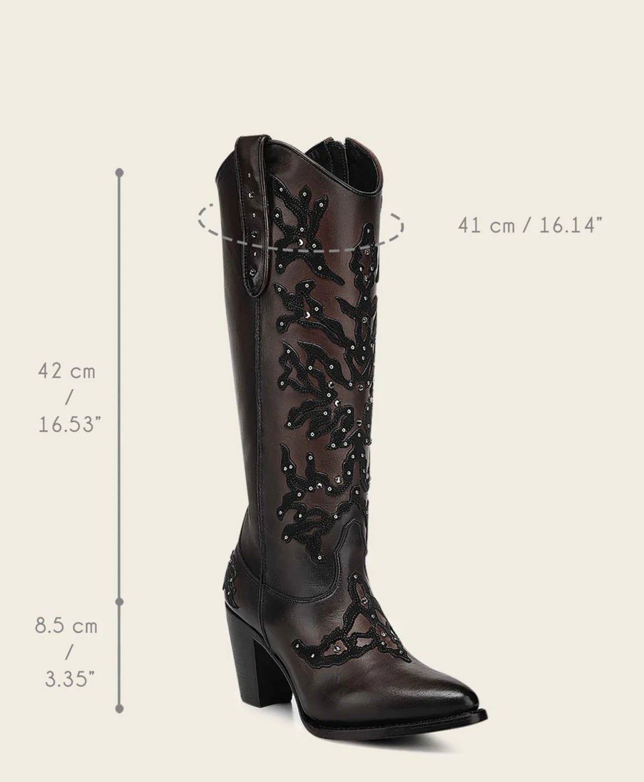 Cuadra Women's Chocolate Bovine Leather Tall Boots w Crystals 3F0ZRS