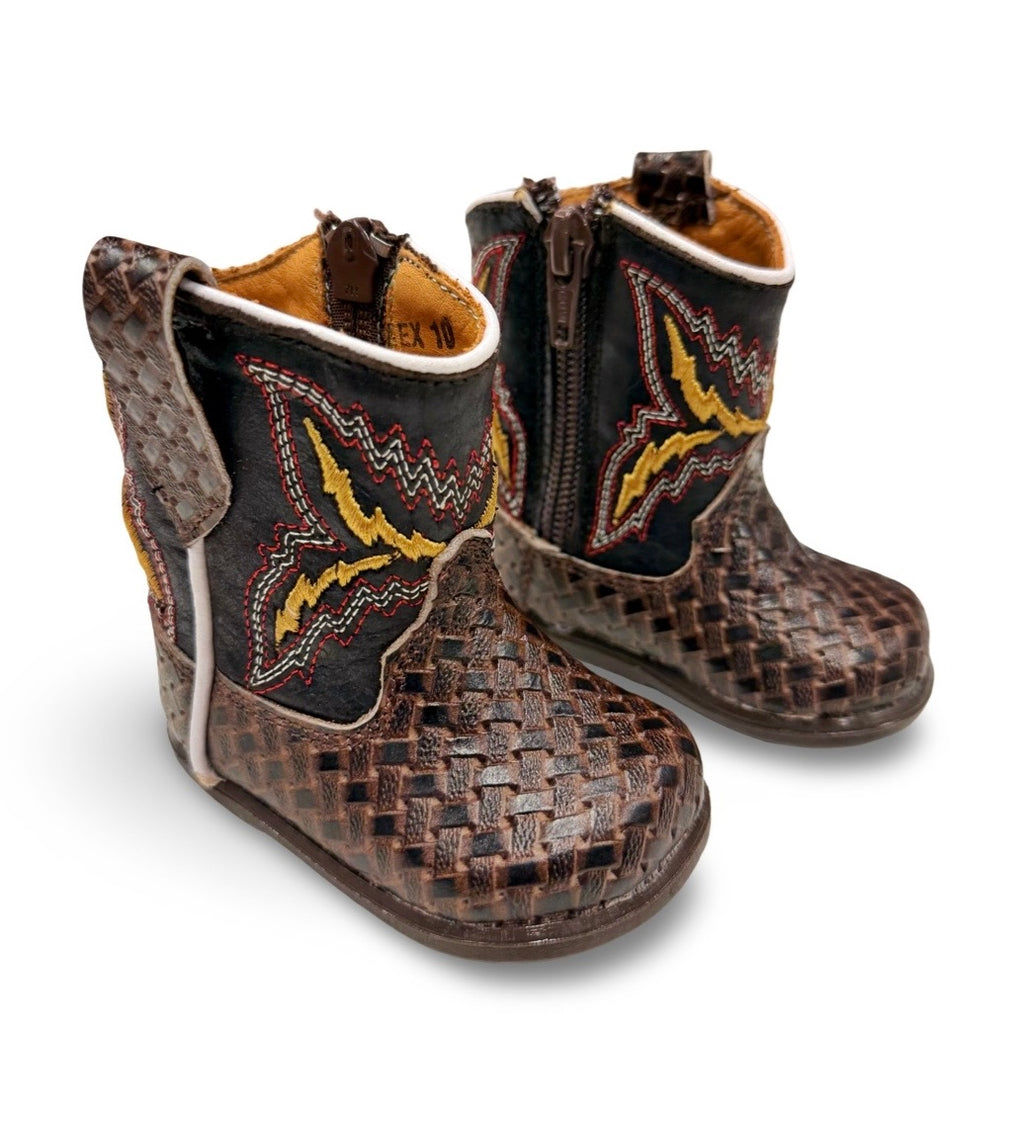 Genuine Leather Coffee Basketweave Toodler/Kids Boots