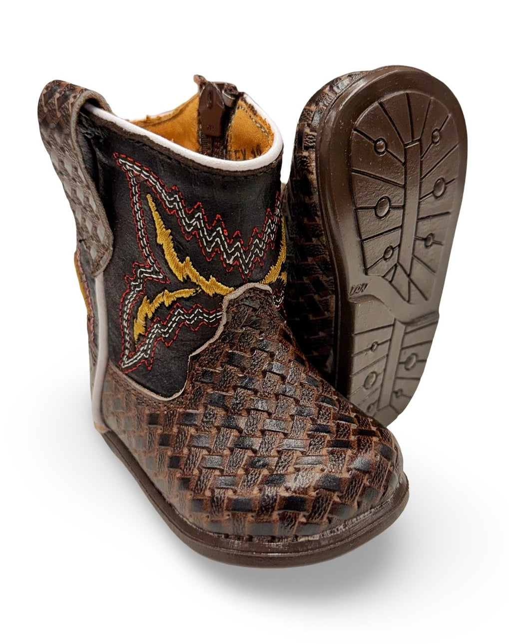 Genuine Leather Coffee Basketweave Toodler/Kids Boots