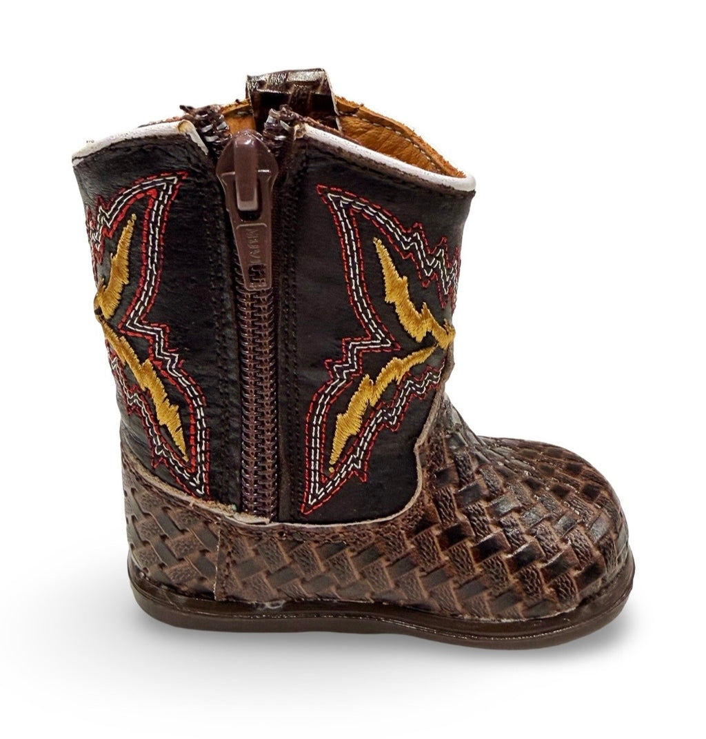Genuine Leather Coffee Basketweave Toodler/Kids Boots