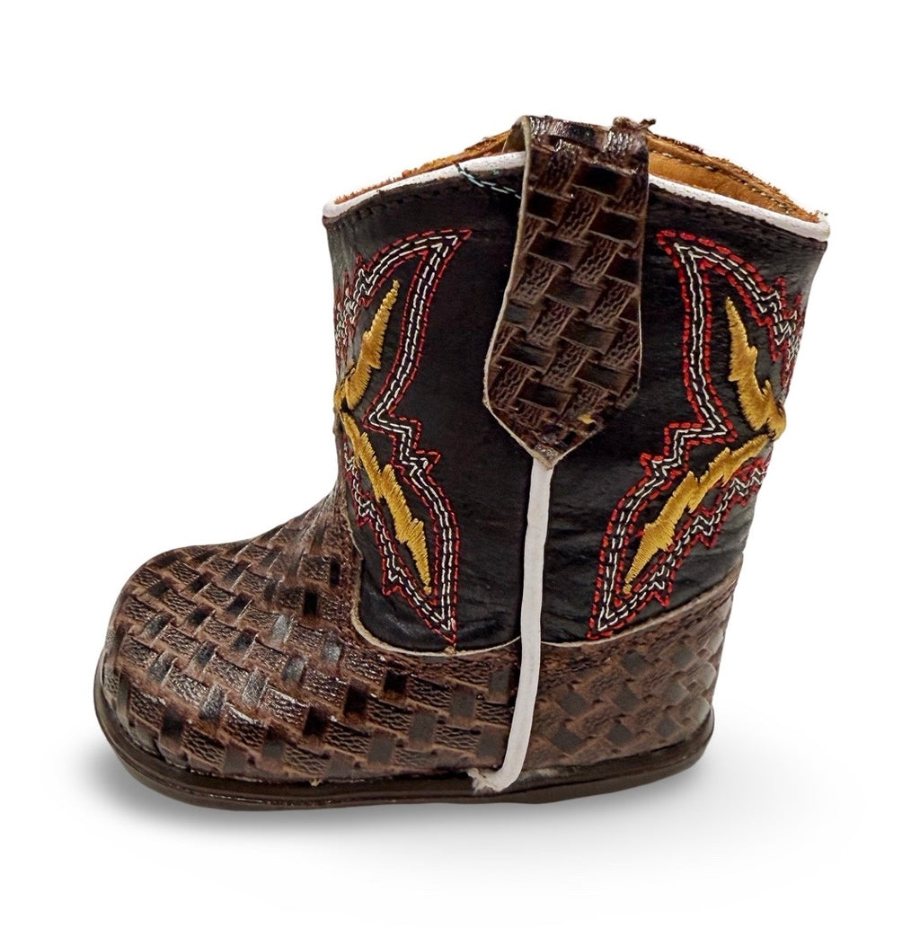 Genuine Leather Coffee Basketweave Toodler/Kids Boots