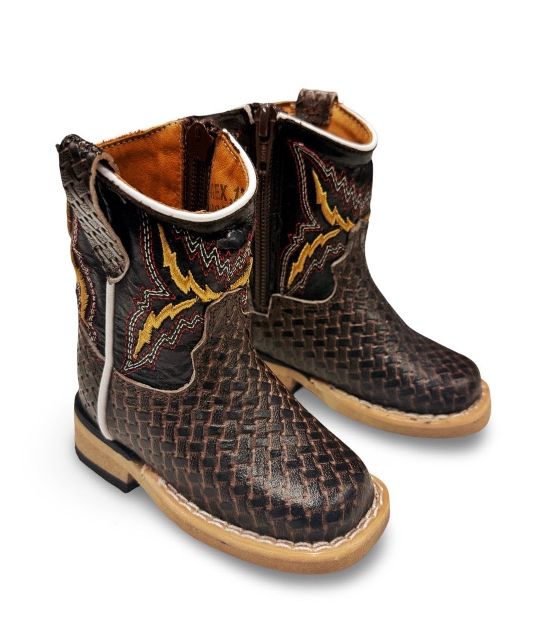Genuine Leather Coffee Basketweave Toodler/Kids Boots