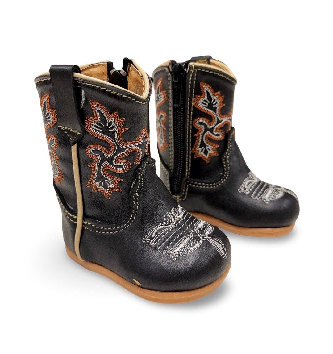 Genuine Leather Black Cowboy Toddler/Kids Boots