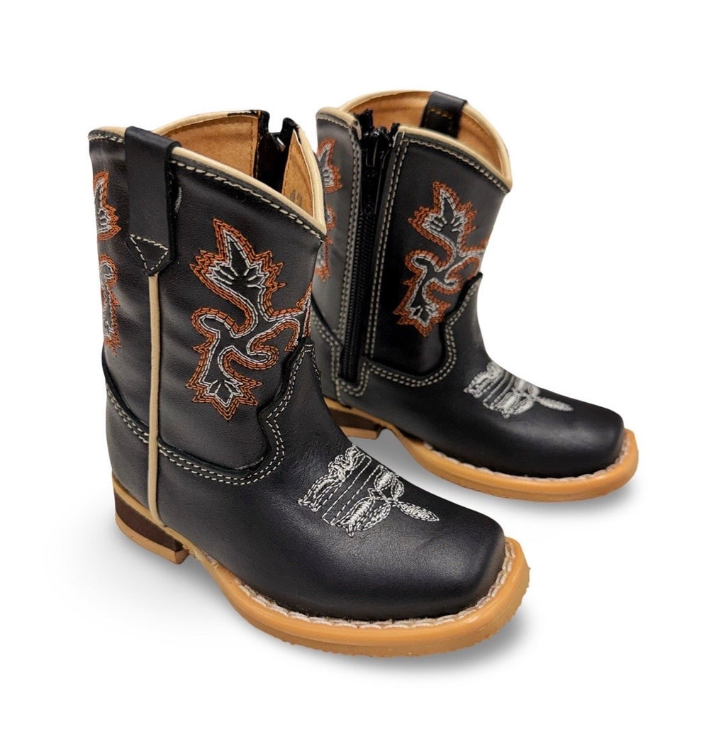 Genuine Leather Black Cowboy Toddler/Kids Boots