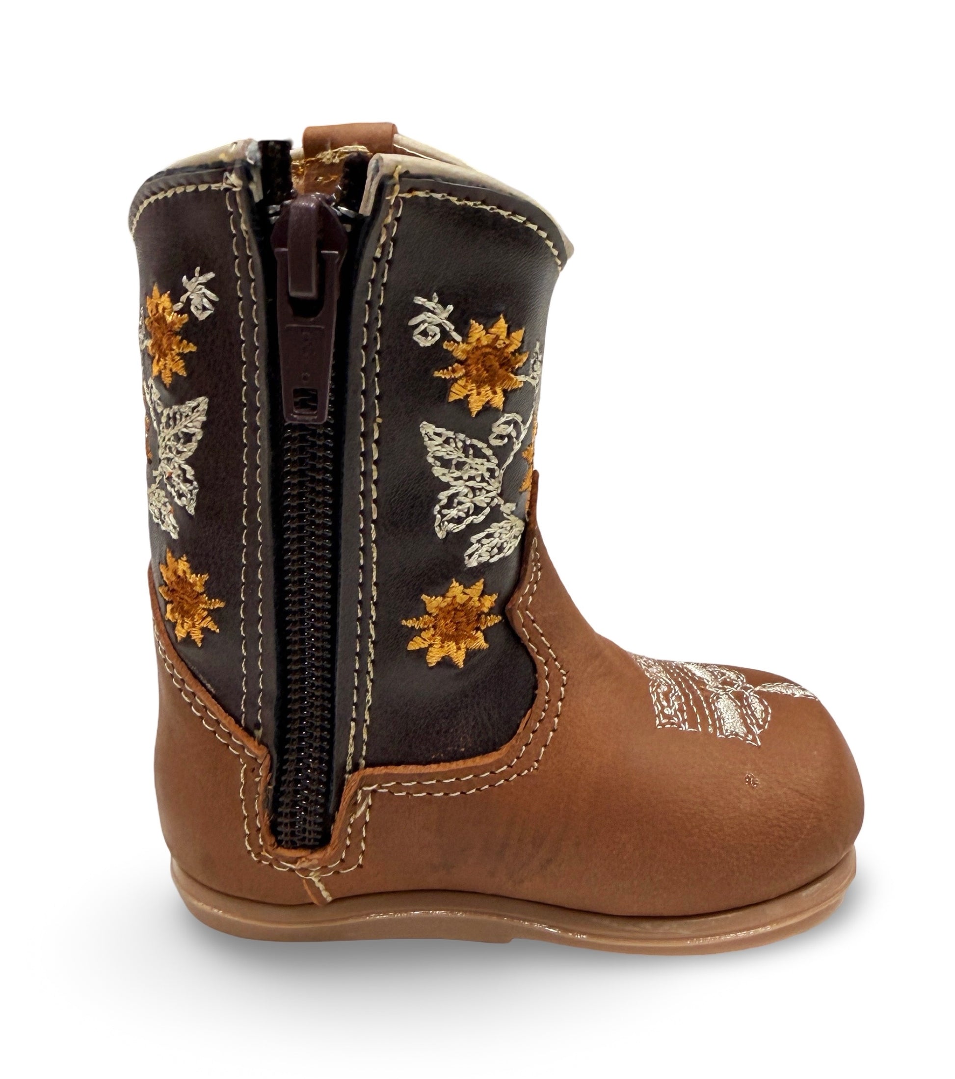 Genuine Leather Brown Sunflower Toddler/Kids Boots