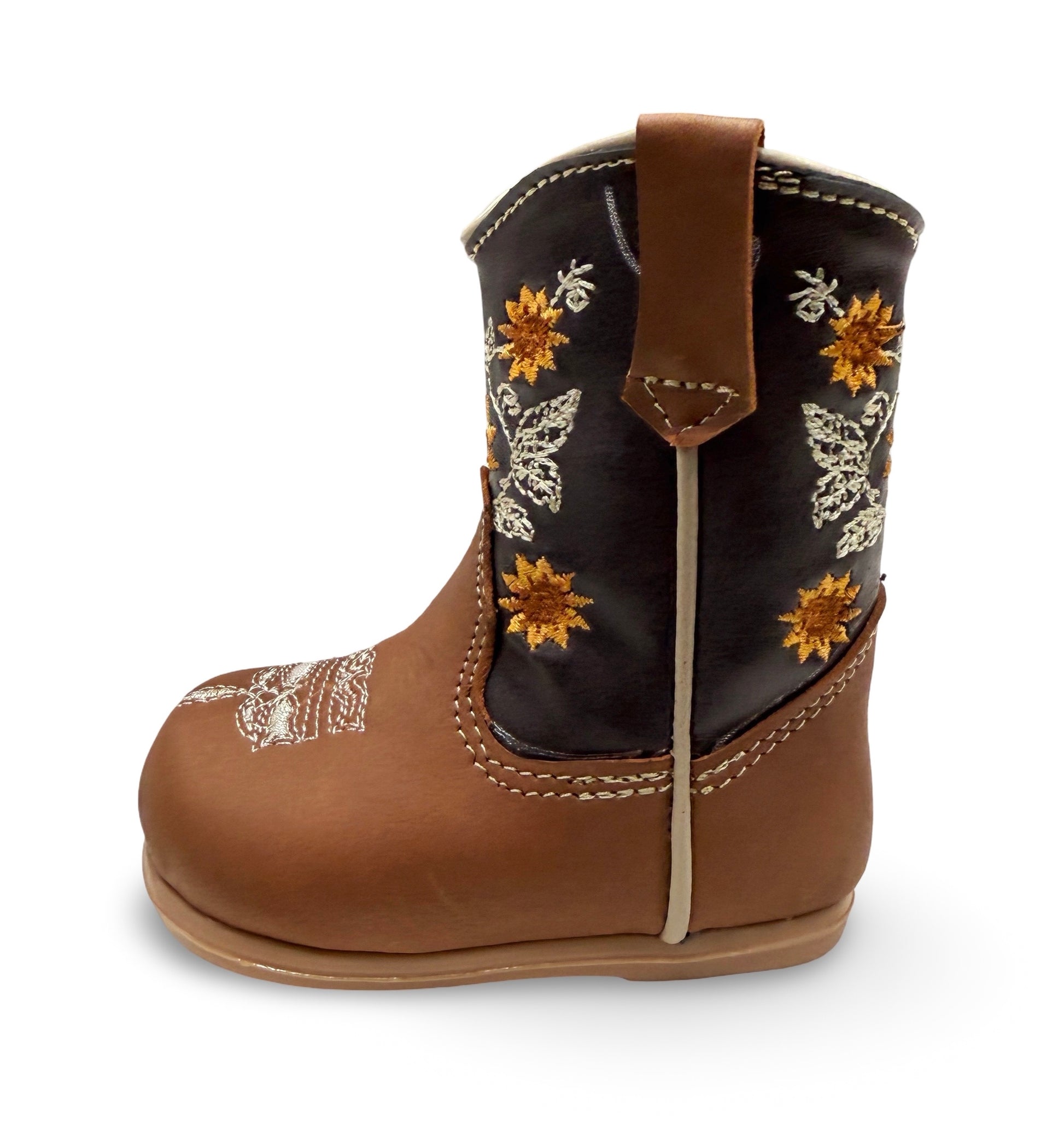 Genuine Leather Brown Sunflower Toddler/Kids Boots