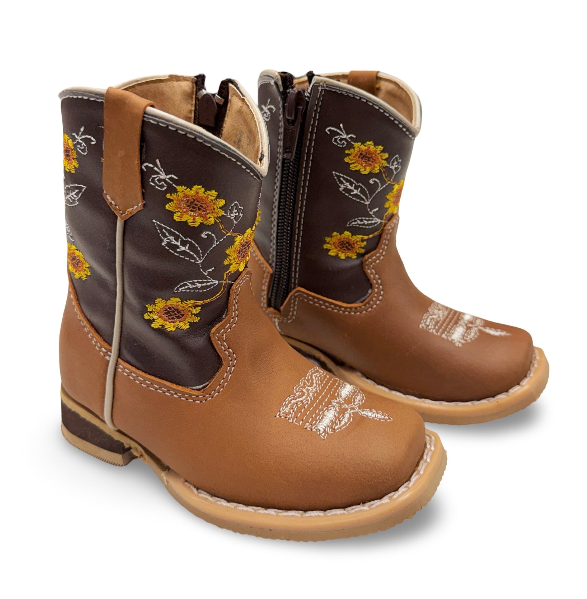 Genuine Leather Brown Sunflower Toddler/Kids Boots