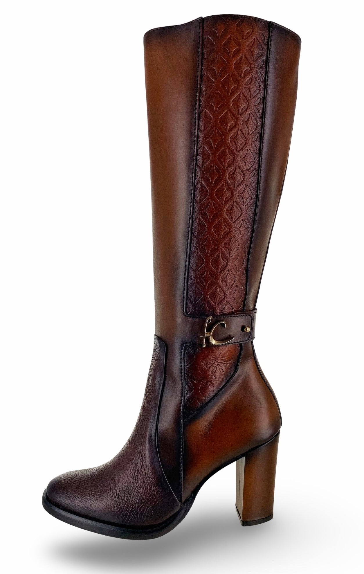 Cuadra Wmns Engraved Brown Deerskin/Cowhide Leather Tall Bristol Honey Boots T40VNRS