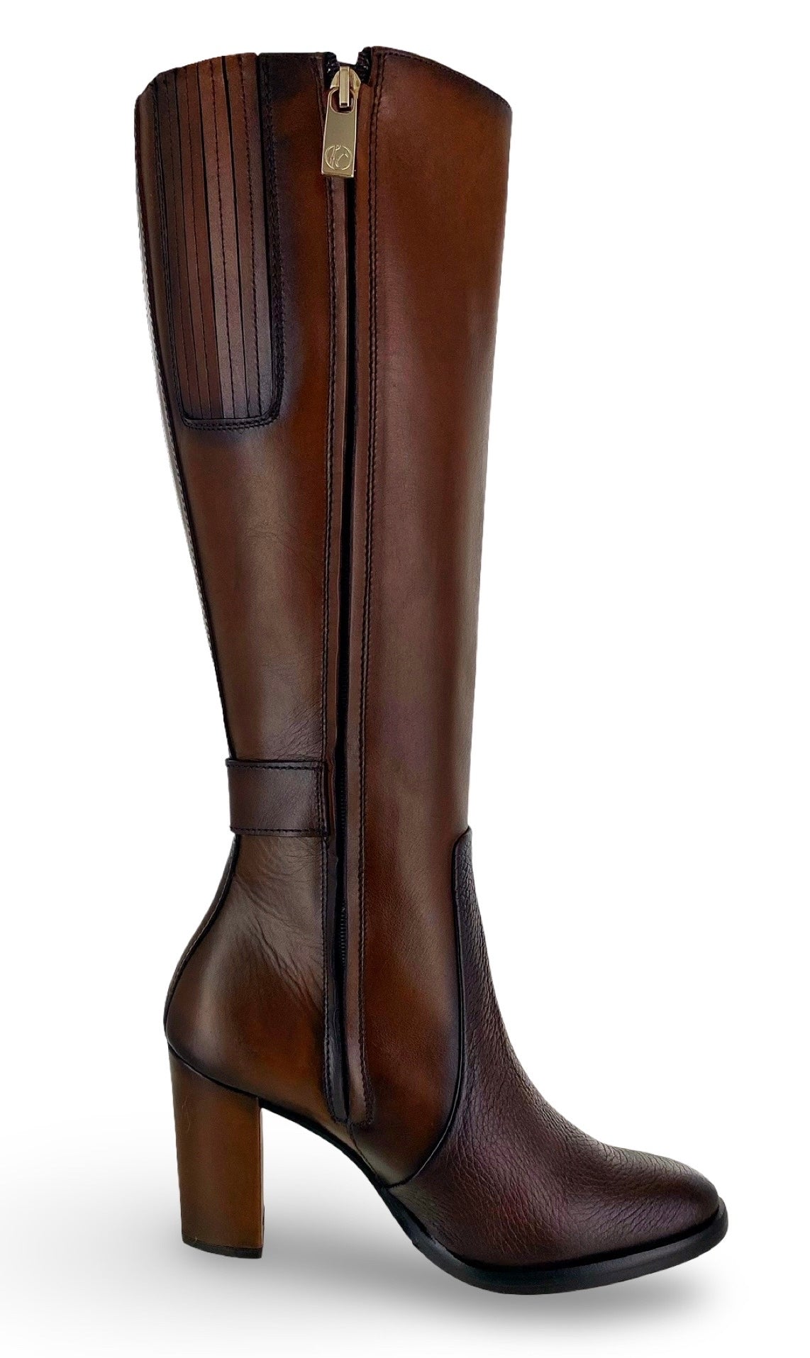 Cuadra Wmns Engraved Brown Deerskin/Cowhide Leather Tall Bristol Honey Boots T40VNRS