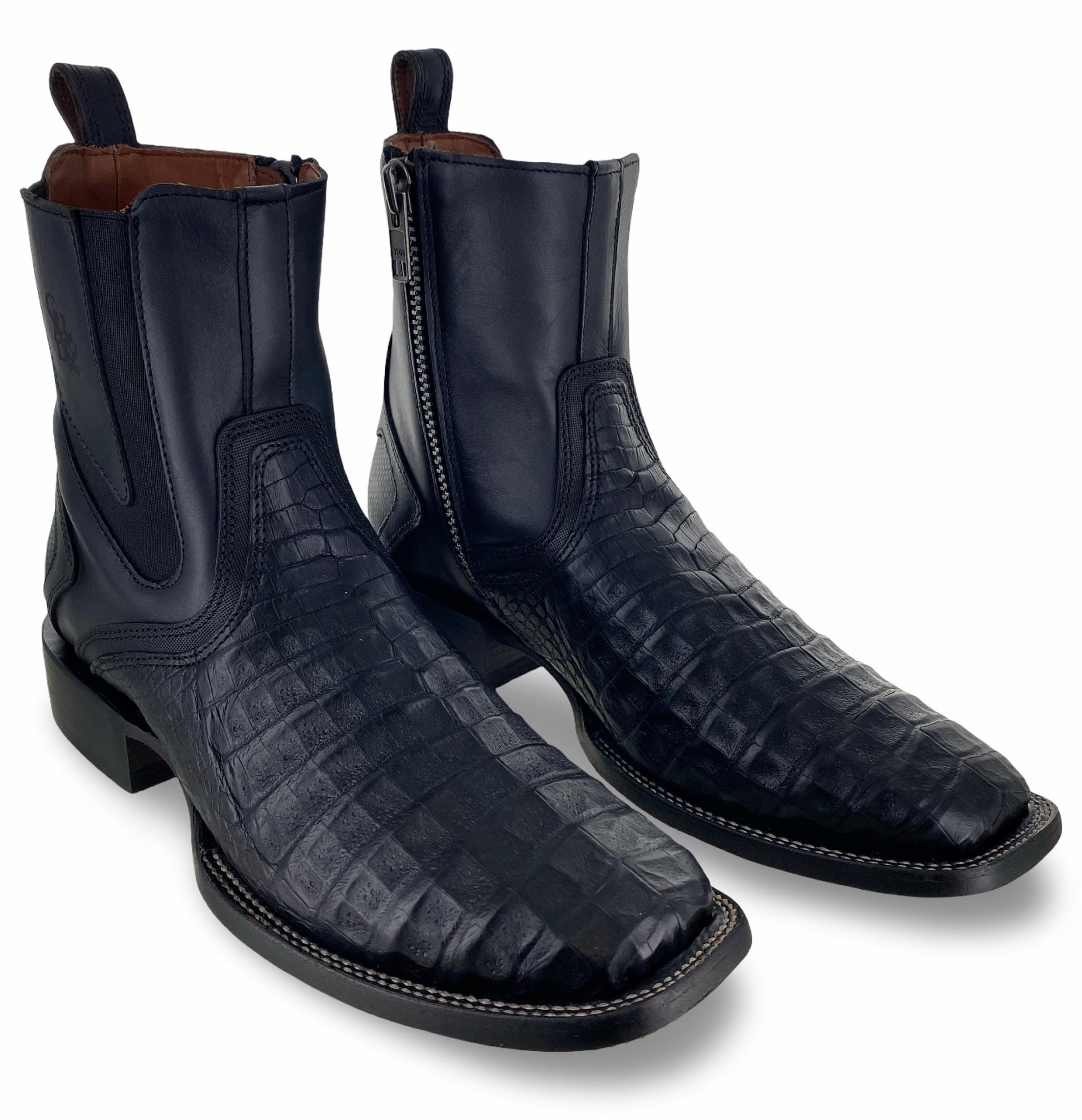 Cuadra Mens Black Genuine Caiman Belly Boots CU891