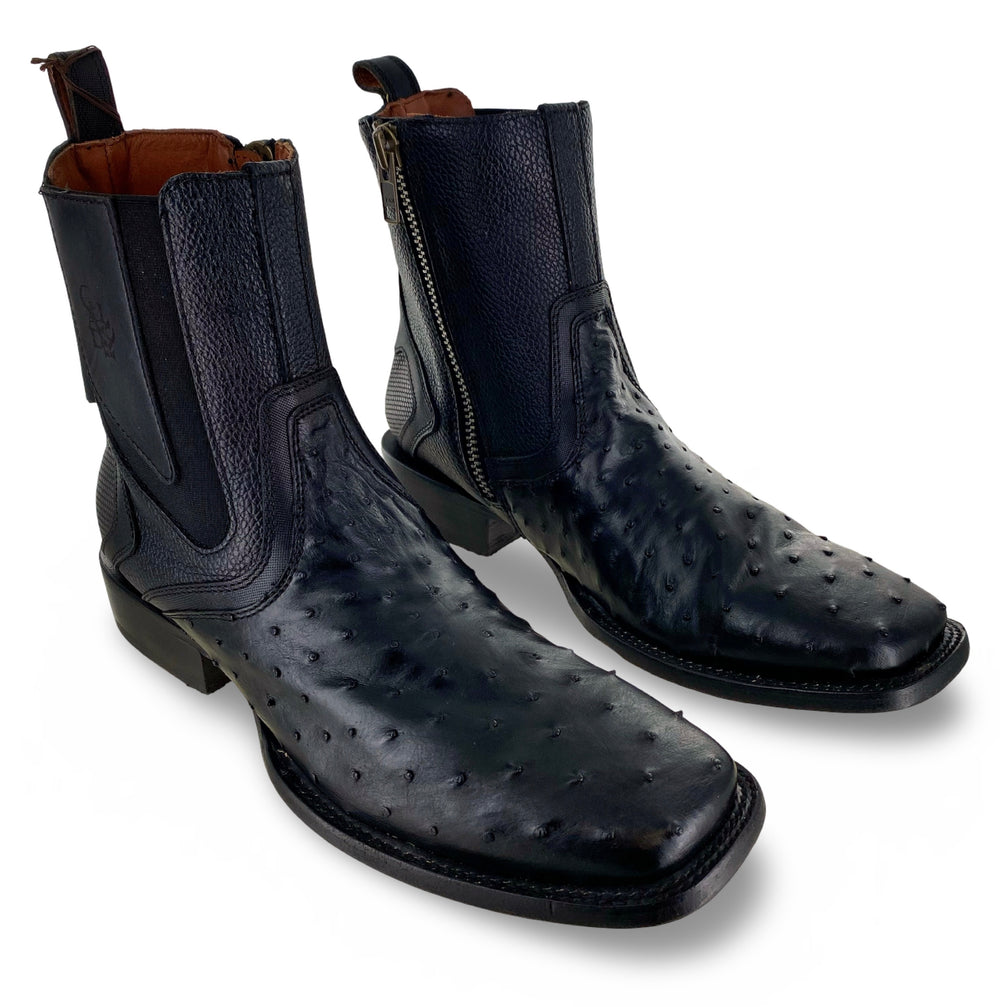 Cuadra Mens Black Genuine Ostrich Chelsea Boots CU821