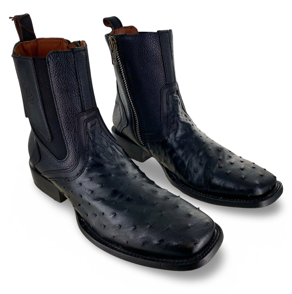 Cuadra Mens Black Genuine Ostrich Chelsea Boots CU821