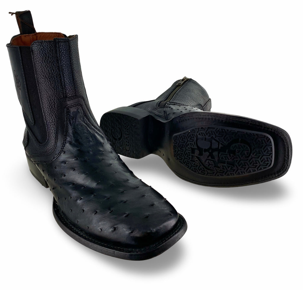 Cuadra Mens Black Genuine Ostrich Chelsea Boots CU821