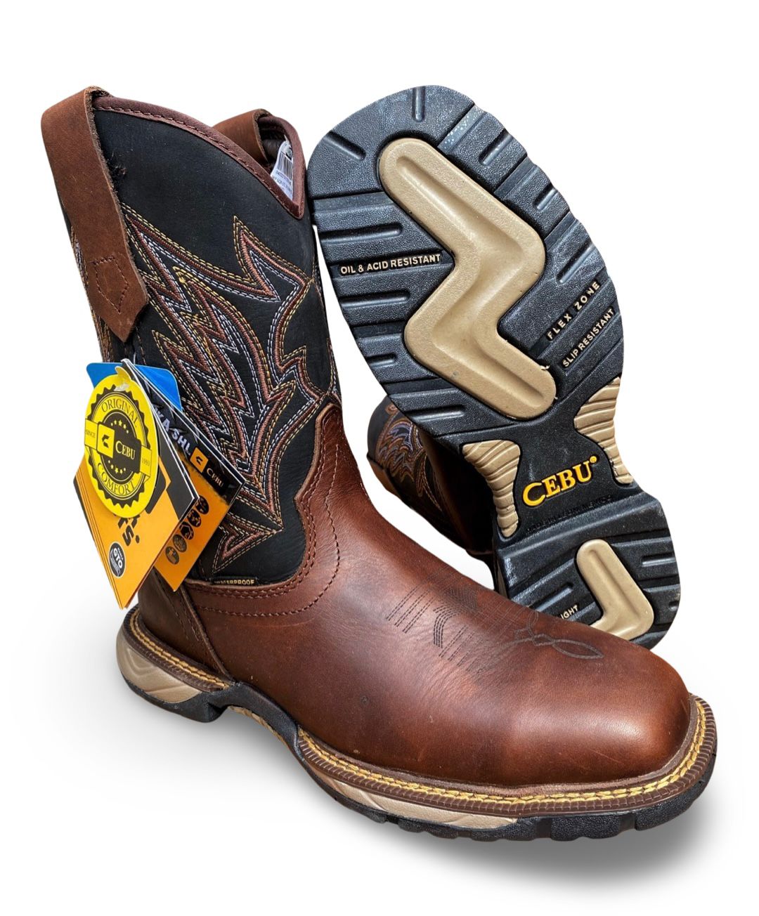 Cebu | Mens WP SQR-STL Brown Steel Toe Work Boots