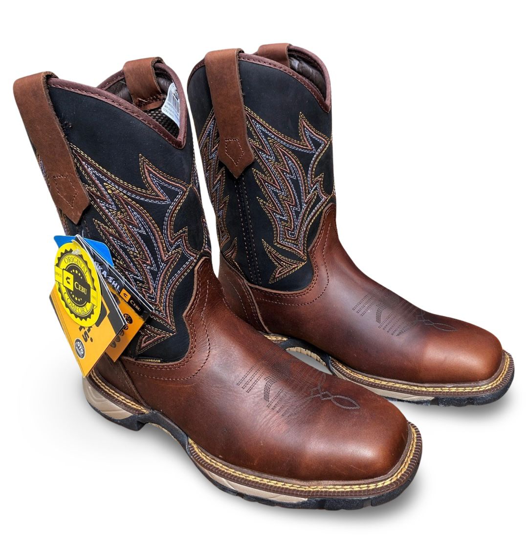 Cebu | Mens WP SQR-STL Brown Steel Toe Work Boots