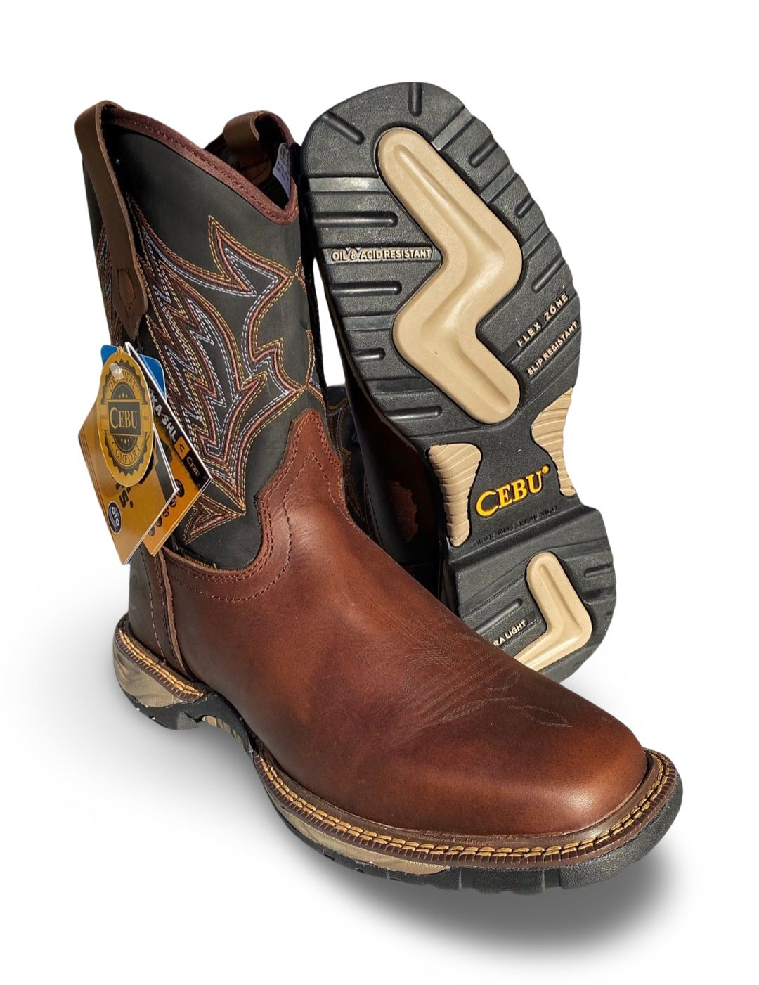 Cebu | Mens WP SQR Brown Water Proof Work Boots